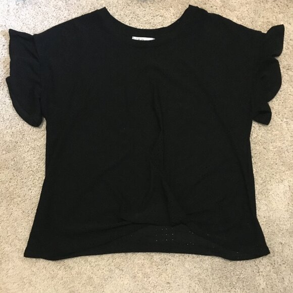 Gothic Black Eyelet Flutter Sleeve Twist Waist Tee - Picture 11 of 15